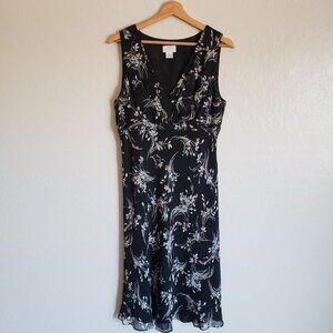 Ann Taylor Loft Silk Vintage Y2K Babydoll Midi Dress Black 12 Fairy Whimsigoth